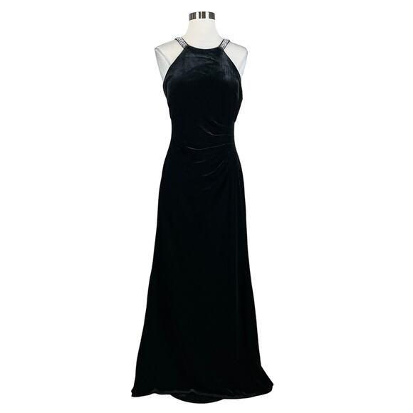 AQUA Women's Formal Dress Size 4 Black Velvet Beaded Strappy Back Long Gown - Picture 1 of 13
